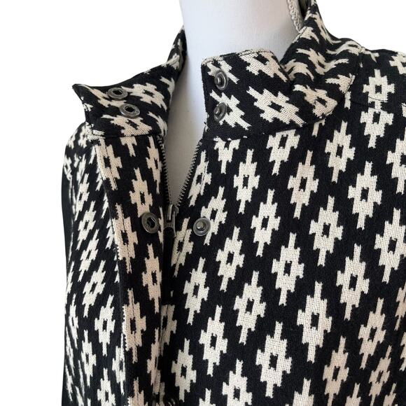 Lucky Brand Jacket Coat Women's Xl Black White Geometric Long Cotton Zip Snaps - Picture 6 of 11